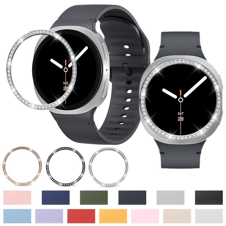 For Samsung Galaxy Watch8 40mm Diamond Bezel and Solid Color Stitched Silicone Watch Band(Dark Gray Silver) - free shipping - PMC TechLife - Order now!