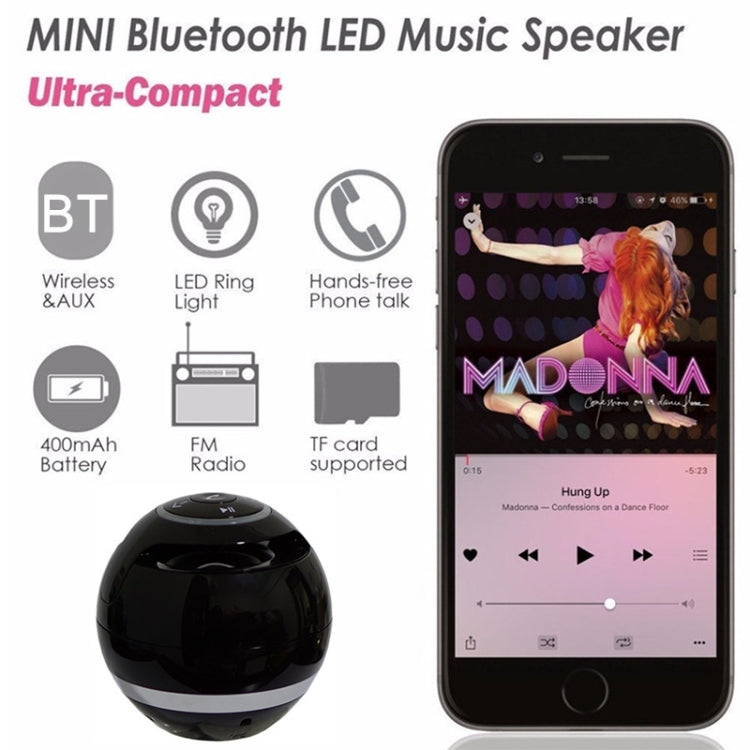 A18 Ball Bluetooth Speaker with LED Light Portable Wireless Mini Speaker Mobile Music MP3 Subwoofer Support TF (Pink) - Desktop Speaker by T&G | Online Shopping South Africa | PMC Jewellery | Buy Now Pay Later Mobicred