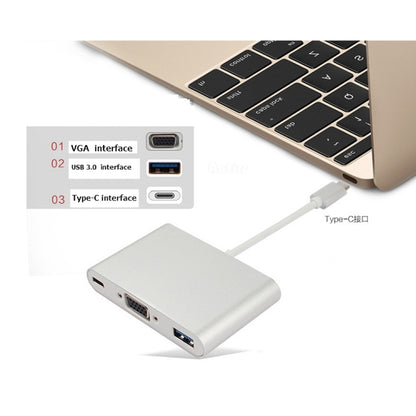 USB Type C to VGA 3-in-1 Hub Adapter supports USB Type C tablets and laptops for Macbook Pro / Google ChromeBook(Gold) - Cable & Adapters by PMC Jewellery | Online Shopping South Africa | PMC Jewellery | Buy Now Pay Later Mobicred