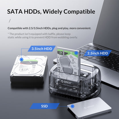 ORICO 6239C3 2.5/3.5inch 2 Bay Transparent Type-C Hard Drive Dock - HDD Enclosure by ORICO | Online Shopping South Africa | PMC Jewellery | Buy Now Pay Later Mobicred