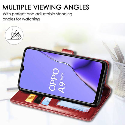 For OPPO A5 2020 / A9 2020 Retro Solid Color Leather Buckle Phone Case with Lanyard & Photo Frame & Card Slot & Wallet & Stand Function(Red) - OPPO Cases by PMC Jewellery | Online Shopping South Africa | PMC Jewellery | Buy Now Pay Later Mobicred