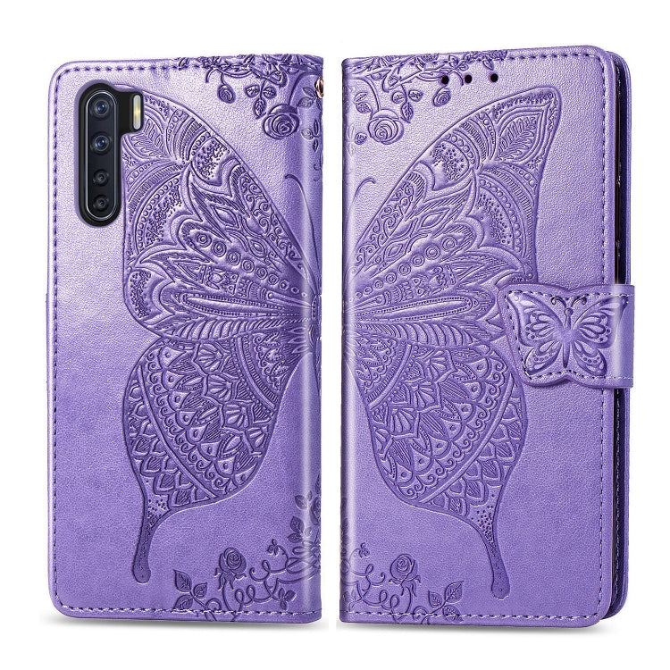 For OPPO F15/A91 Butterfly Love Flower Embossed Horizontal Flip Leather Case with Bracket / Card Slot / Wallet / Lanyard(Light Purple) - OPPO Cases by PMC Jewellery | Online Shopping South Africa | PMC Jewellery