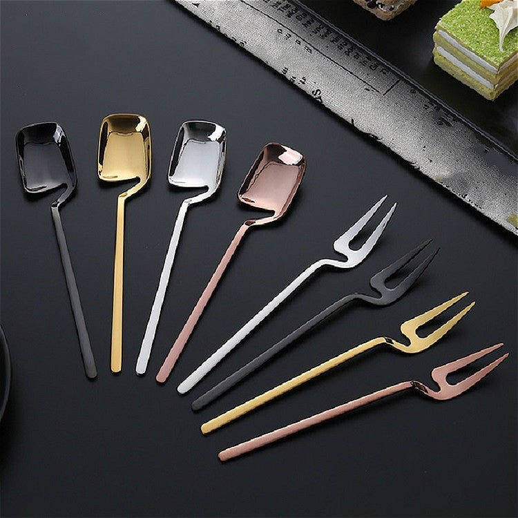Stainless Steel V-shaped Wall Hanging Design Simple Coffee Spoon Fork Creative Long Handle Stirring Tableware, Style:Fork, Color:Rose Gold - free shipping - PMC TechLife - Order now!