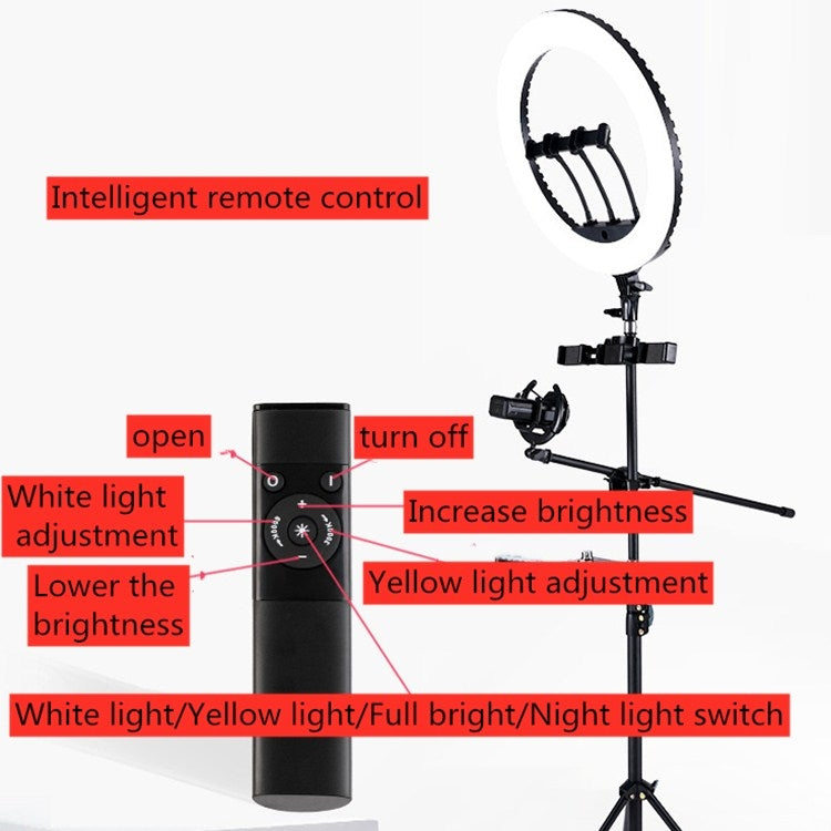 HQ-18N 18 inch 45cm LED Ring Vlogging Photography Video Lights Kits with Remote Control & Phone Clamp & 2.1m Tripod Mount, EU Plug - Ring Light by PMC Jewellery | Online Shopping South Africa | PMC Jewellery | Buy Now Pay Later Mobicred