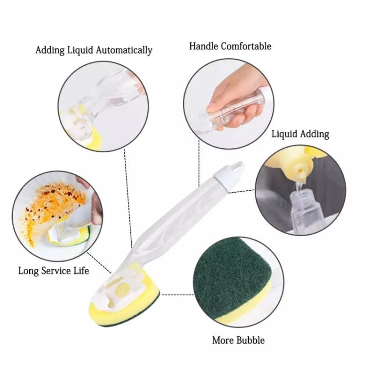 Kitchen Plastic Long Handle Cleaning Brush Automatic Adding Liquid Brush Removable Sponge Brush(With 2pcs Head) - Sponges, Cloths & Brushes by PMc TechLife | Online Shopping South Africa | PMc TechLife | Buy Now Pay Later Mobicred