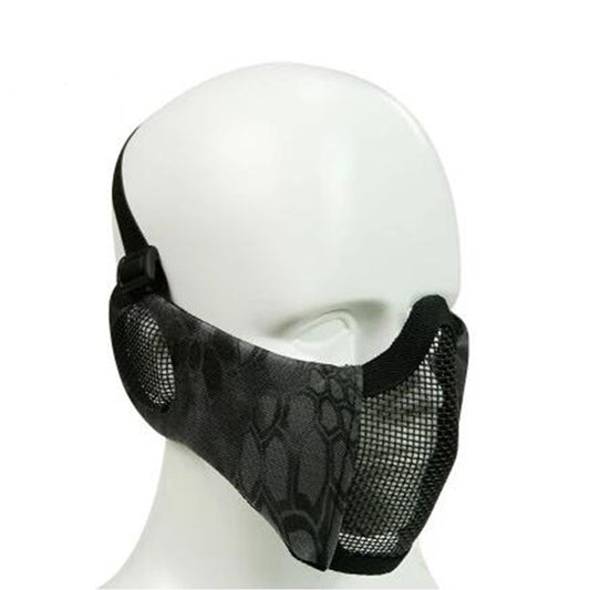 WoSporT Half Face Metal Net Field  Ear Protection Outdoor Cycling Steel Mask(Dark Crepe) - Protective Helmet & Masks by PMC Jewellery | Online Shopping South Africa | PMC Jewellery | Buy Now Pay Later Mobicred