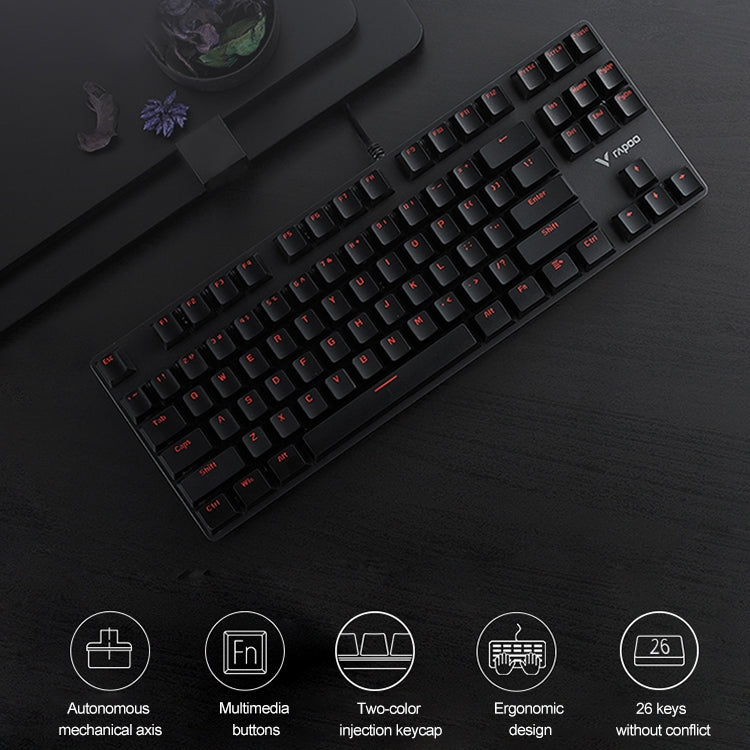 Rapoo V500 87-keys Alloy Edition Desktop Laptop Computer Game Esports Office Home Typing Metal Wired Mechanical Keyboard without Backlight,(Black Shaft) - Wired Keyboard by Rapoo | Online Shopping South Africa | PMC Jewellery | Buy Now Pay Later Mobicred