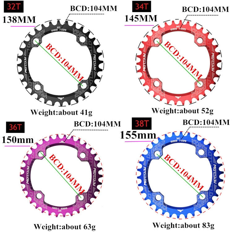 MOTSUV Narrow Wide Chainring MTB  Bicycle 104BCD Tooth Plate Parts(Purple) - free shipping - PMC TechLife - Order now!