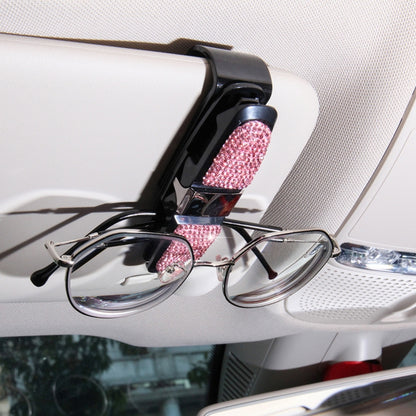 Diamond Mounted Rotating Car Glasses Clip Card Paper Holder Clips(Pink) - Sunglasses & Glasses Clips by Dabond | Online Shopping South Africa | PMC Jewellery | Buy Now Pay Later Mobicred