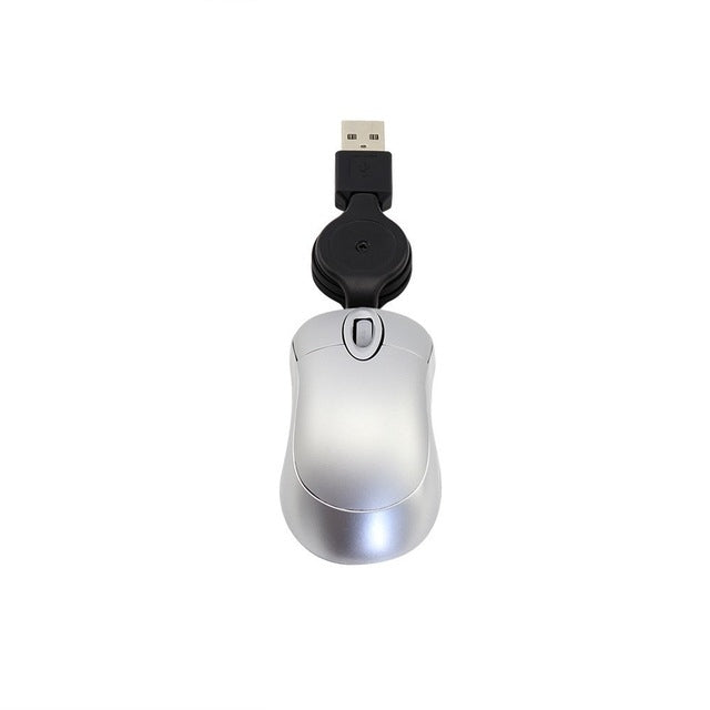 Mini Computer Mouse Retractable USB Cable Optical Ergonomic1600 DPI Portable Small Mice for Laptop(Silver) - free shipping - PMc TechLife - Order now!