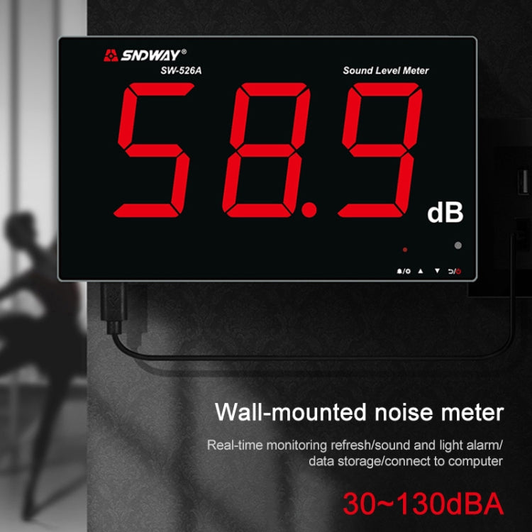 SNDWAY Wall-mounted 30~130dB Large Screen Digital Display Noise Decibel Monitoring Testers, Specification:SW526A 18 inch Display - Light & Sound Meter by SNDWAY | Online Shopping South Africa | PMC Jewellery | Buy Now Pay Later Mobicred