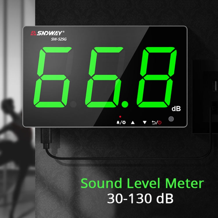 SNDWAY Wall-mounted 30~130dB Large Screen Digital Display Noise Decibel Monitoring Testers, Specification:SW525G with Storage + USB Green - Light & Sound Meter by SNDWAY | Online Shopping South Africa | PMC Jewellery | Buy Now Pay Later Mobicred