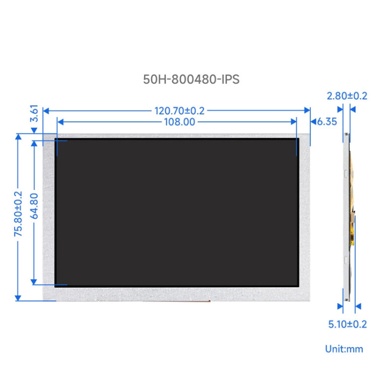 Waveshare 5 Inch DSI Display, 800 �� 480 Pixel, IPS Display Panel, Style:No Touch - LCD & LED Display Module by Waveshare | Online Shopping South Africa | PMC TechLife | Buy Now Pay Later Mobicred