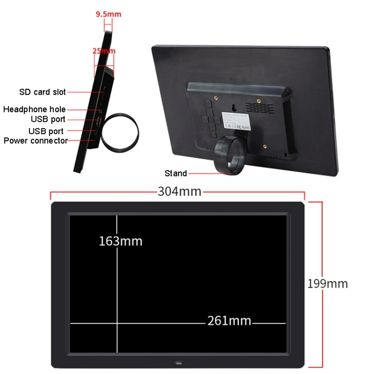 DPF-1201 12 inch 1280x800 Resolution Wall Mounted Advertising Machine LCD Electronic Photo Frame, Plug:AU Plug(Black) - 11-15 inch by PMC TechLife | Online Shopping South Africa | PMC TechLife | Buy Now Pay Later Mobicred