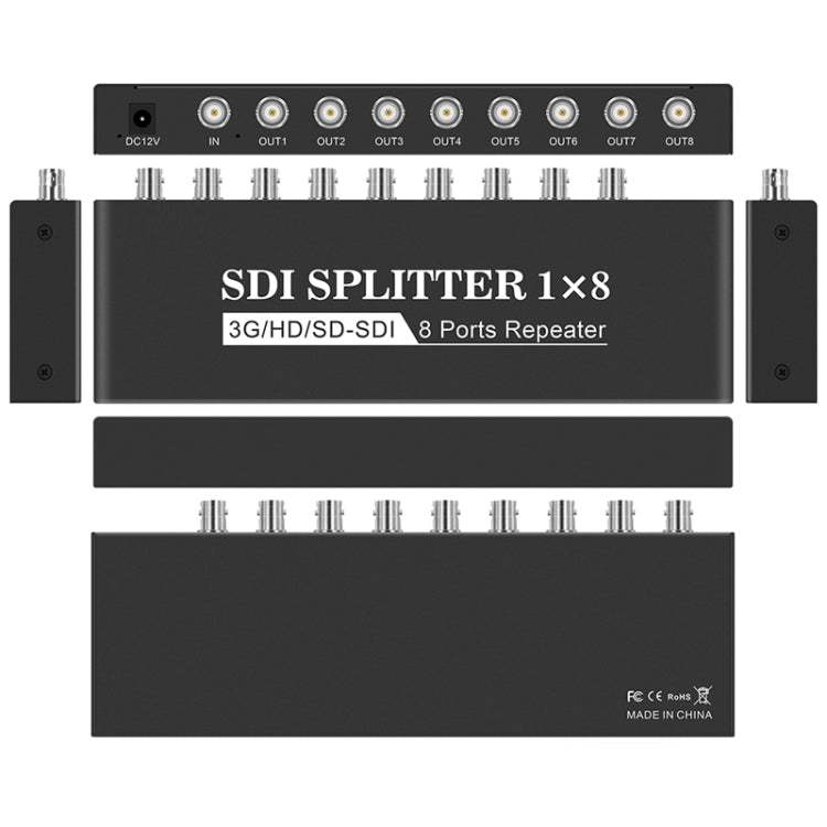 1 In 8 Out SD-SDI / HD-SDI / 3G-SDI Distribution Amplifier Video SDI Splitter(EU Plug) - Splitter by PMC Jewellery | Online Shopping South Africa | PMC Jewellery | Buy Now Pay Later Mobicred