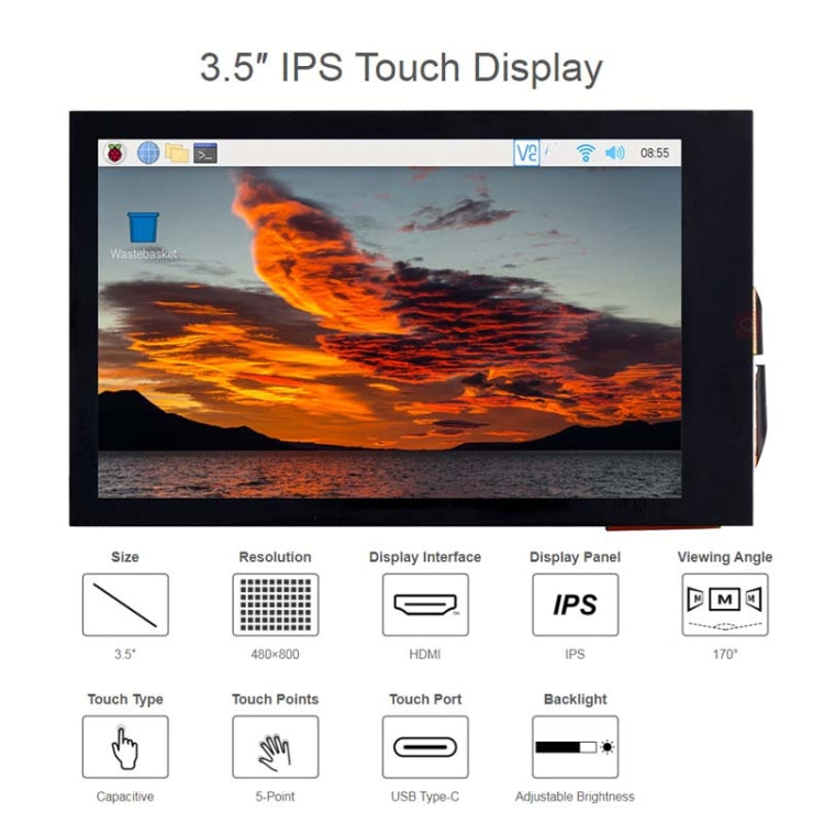 Waveshare 3.5inch 480x800 IPS Capacitive Touch LCD Display For Raspberry Pi ,HDMI Interface - Modules Expansions Accessories by Waveshare | Online Shopping South Africa | PMC Jewellery | Buy Now Pay Later Mobicred