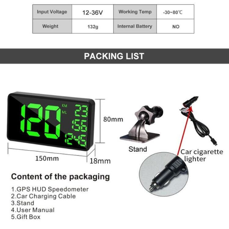 C1090 6.2 inch HUD Car Head-up Display GPS Car Universal Mileage Speed Meter Speeding Alarm / GPS Satellite Speed Measurement(Black) - Head Up Display System by PMC Jewellery | Online Shopping South Africa | PMC Jewellery | Buy Now Pay Later Mobicred