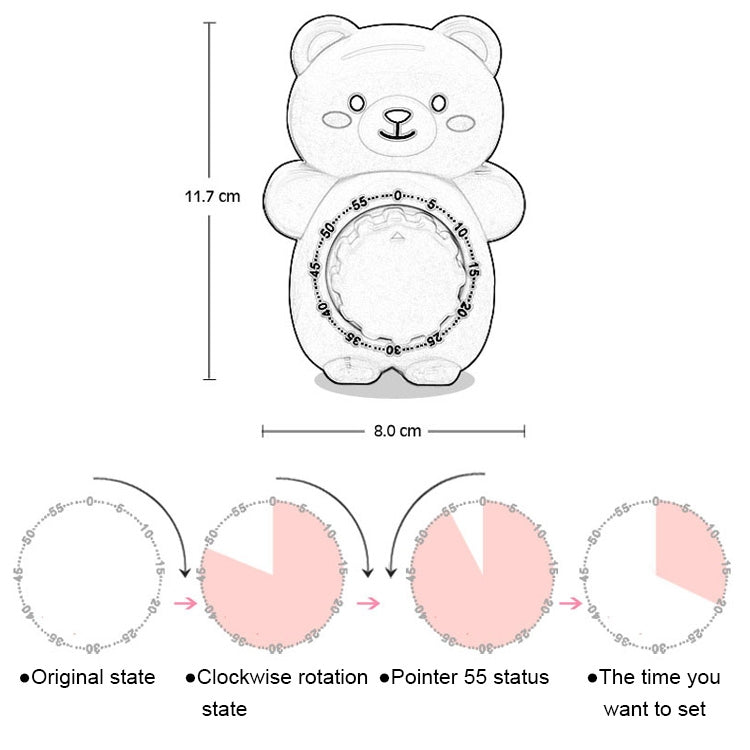 Cartoon Bear Timer Kitchen Gadget Mechanical Timer(Pink) - Digital Countdown by PMC TechLife | Online Shopping South Africa | PMC TechLife | Buy Now Pay Later Mobicred