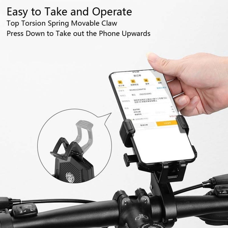 Bicycle Mobile Phone Holder Can Rotate And Adjust Fixed Aluminum Alloy Bracket Automatic Grab Bracket, Style:Handlebar Installation(Black) - Holders by PMC TechLife | Online Shopping South Africa | PMC TechLife | Buy Now Pay Later Mobicred