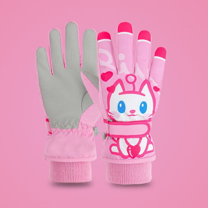 Cartoon Cat Pattern Girls Cute Cotton Gloves Children Ski Windproof and Warm Gloves Non-Slip and Waterproof Riding Gloves, Size: S(Pink) - Children Gloves by PMC Jewellery | Online Shopping South Africa | PMC Jewellery | Buy Now Pay Later Mobicred