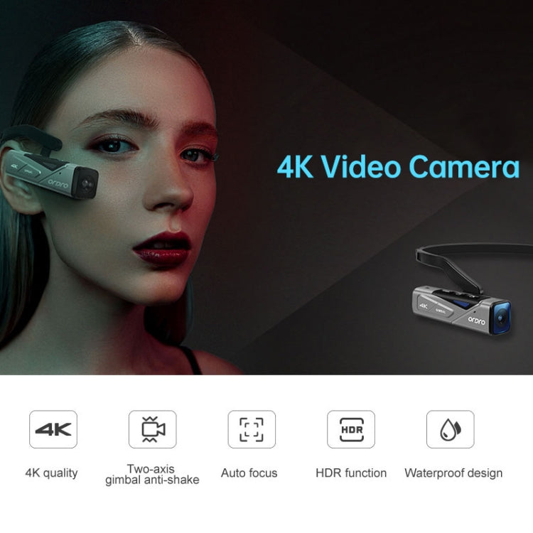 ORDRO EP7 4K Head-Mounted  Auto Focus Live Video Smart Sports Camera, Style:Without Remote Control(Silver Black) - Other Camera by PMC Jewellery | Online Shopping South Africa | PMC Jewellery | Buy Now Pay Later Mobicred