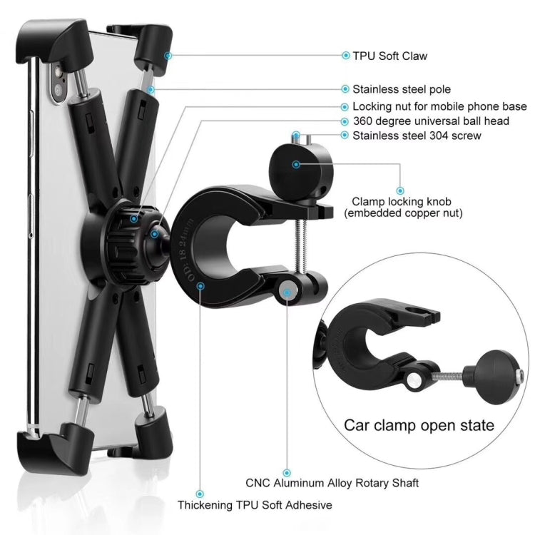 Motorcycle Bicycle Phone Holder Outdoor Riding Equipment Suitable For 4.7-8 Inch Mobile Phone/Tablet(Black) - Holders by PMC Jewellery | Online Shopping South Africa | PMC Jewellery | Buy Now Pay Later Mobicred