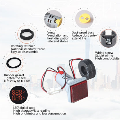 AD16-22FVA Square Signal Indicator Type Mini Digital Display AC Voltage And Current Meter(Red) - Current & Voltage Tester by PMC Jewellery | Online Shopping South Africa | PMC Jewellery