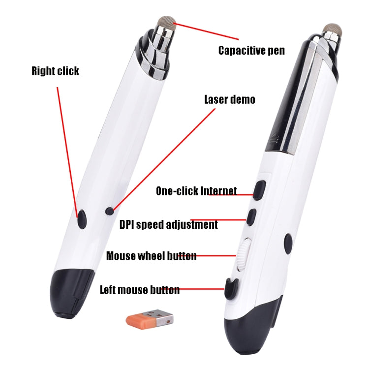 PR-08 1600DPI 6 Keys 2.4G Wireless Electronic Whiteboard Pen Multi-Function Pen Mouse PPT Flip Pen(White) -  by PMC Jewellery | Online Shopping South Africa | PMC Jewellery | Buy Now Pay Later Mobicred