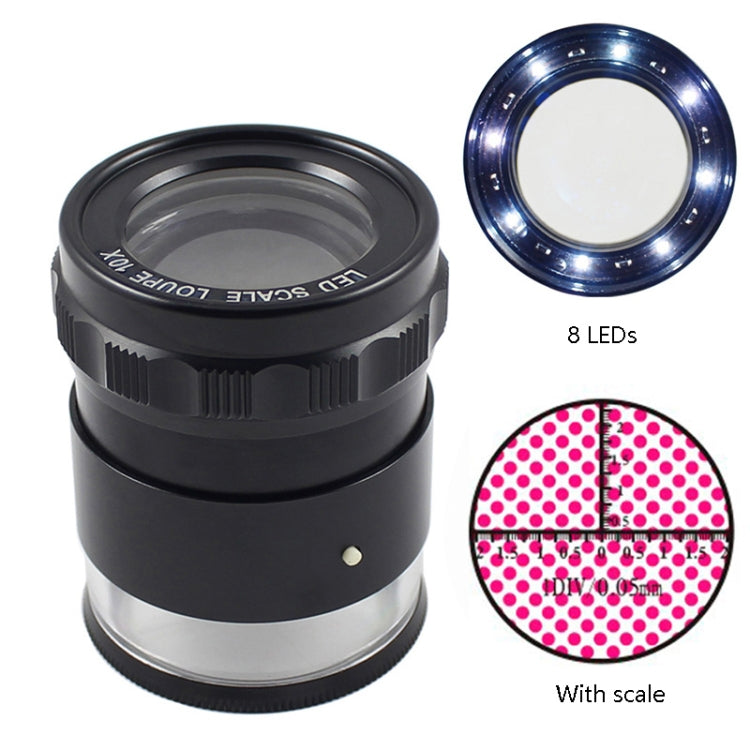 8 LED Lights 3 Groups Of Optical Glass HD With Scale 10 Times Magnifying Glass, Specification: Complex Scale Board - Hand Held Style by PMC Jewellery | Online Shopping South Africa | PMC Jewellery | Buy Now Pay Later Mobicred