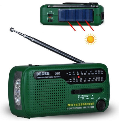 DE13 Hand-Cranked Power Full Band Solar Charging Emergency Outdoor Radio(Green) - Radio Player by PMC Jewellery | Online Shopping South Africa | PMC Jewellery | Buy Now Pay Later Mobicred