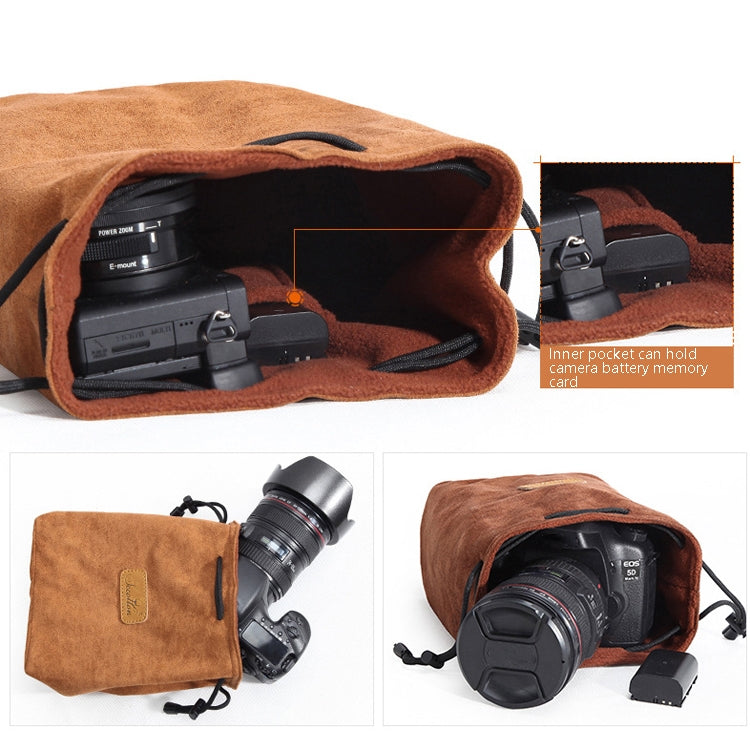 S.C.COTTON Liner Shockproof Digital Protection Portable SLR Lens Bag Micro Single Camera Bag Round Brown M - free shipping - PMC TechLife - Order now!