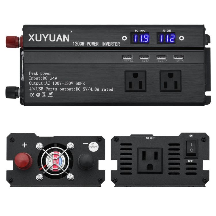 XUYUAN 1200W Car Inverter with LED Display Converter, US Plug, Specification: 24V to 110V -  by XUYUAN | Online Shopping South Africa | PMC Jewellery | Buy Now Pay Later Mobicred