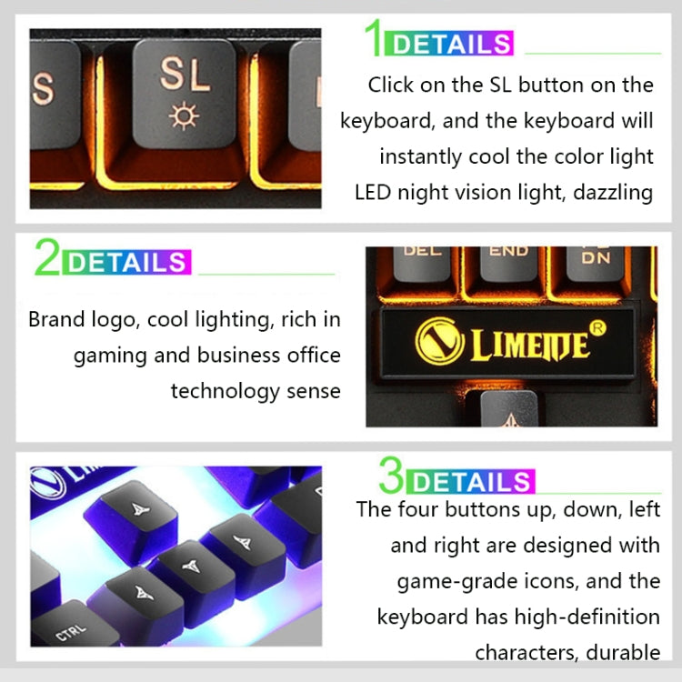 LIMEIDE GTX300 1600DPI 104 Keys USB Rainbow Suspended Backlight Wired Luminous Keyboard and Mouse Set, Cable Length: 1.4m(Black) - free shipping - PMC TechLife - Order now!
