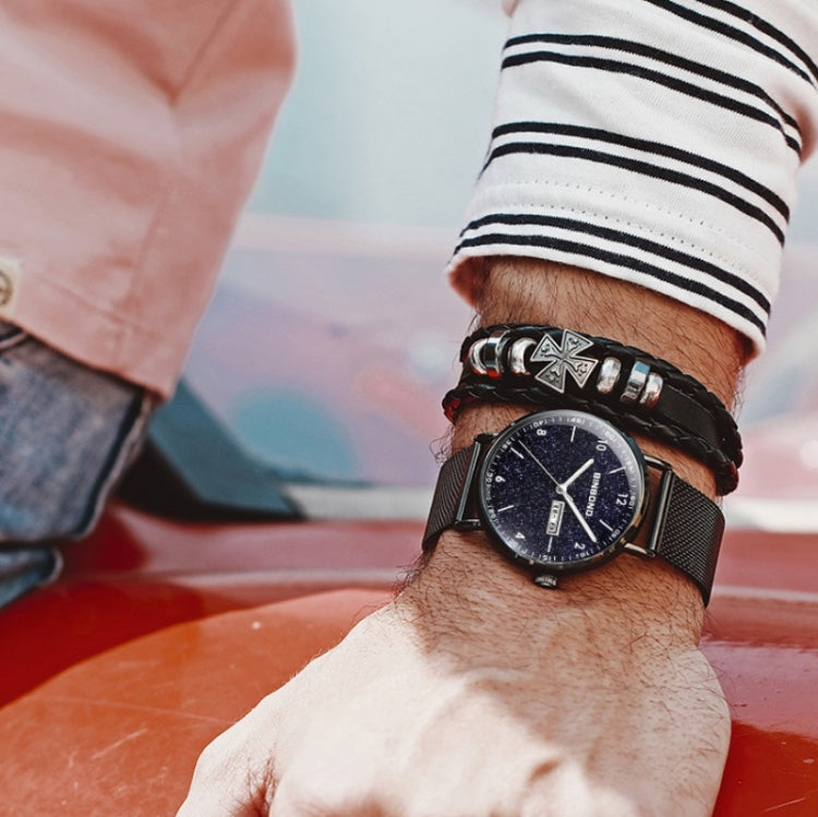 BINBOND B3820 Men Simple Luminous Quartz Watch Student Trendstarry Starry Sky Pattern Watch(Black Mash Rose Shell Rose Gold Nails) - free shipping - PMC TechLife - Order now!