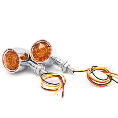 1pair Motorcycle Universal Retro LED Turn Signal Light(Electroplating Shell Yellow Cover) - Turn Signal by PMC Jewellery | Online Shopping South Africa | PMC Jewellery | Buy Now Pay Later Mobicred