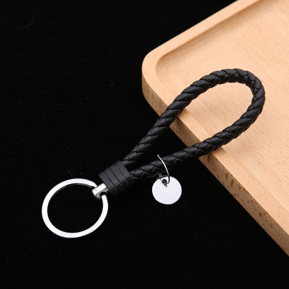 Woven Leather Cord Keychain Car Pendant Leather Key Ring Baotou With Small Round Piece(Black) - Key Rings by PMC Jewellery | Online Shopping South Africa | PMC Jewellery