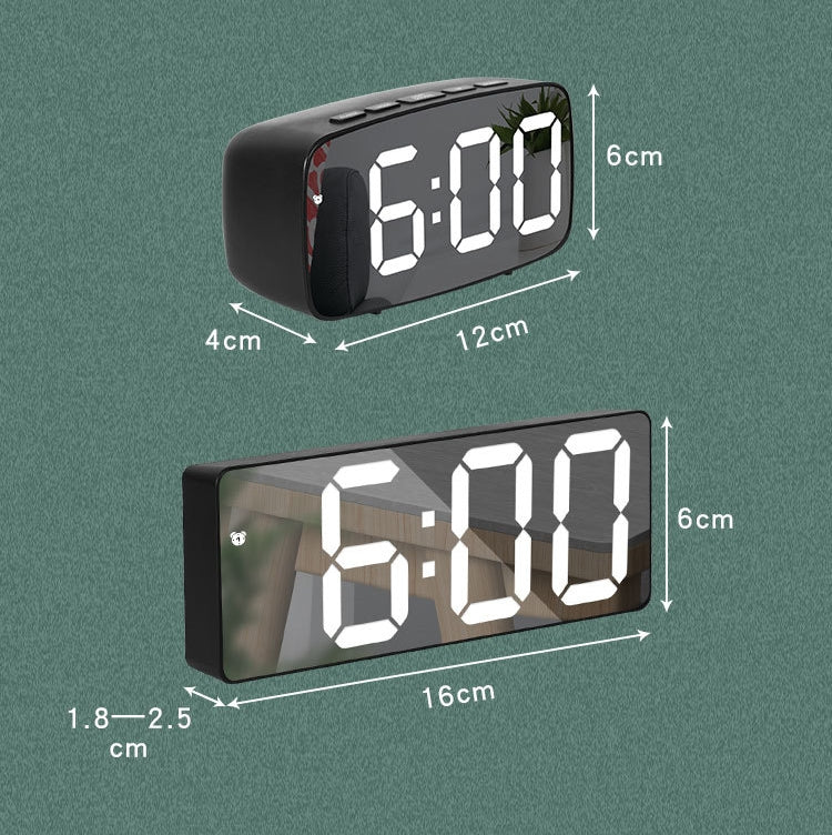 Mirror Bedside Alarm Clock Battery Plug-In Dual-Purpose LED Clock, Colour: Arc-shaped Black Shell (Black Surface Red Light) - Alarm Clocks by PMC TechLife | Online Shopping South Africa | PMC TechLife