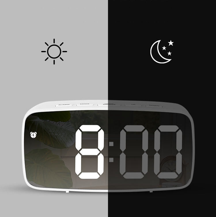 Mirror Bedside Alarm Clock Battery Plug-In Dual-Purpose LED Clock, Colour: Rectangular White Shell (Mirror Green Light) - Alarm Clocks by PMc TechLife | Online Shopping South Africa | PMc TechLife | Buy Now Pay Later Mobicred