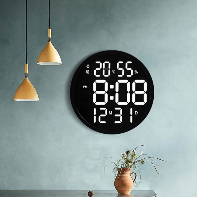 6620 12 Inch LED Simple Wall Clock Living Room Round Silent Digital Temperature And Humidity Electronic Clock(Black Frame EU Plug) - Wall Clock by PMC Jewellery | Online Shopping South Africa | PMC Jewellery