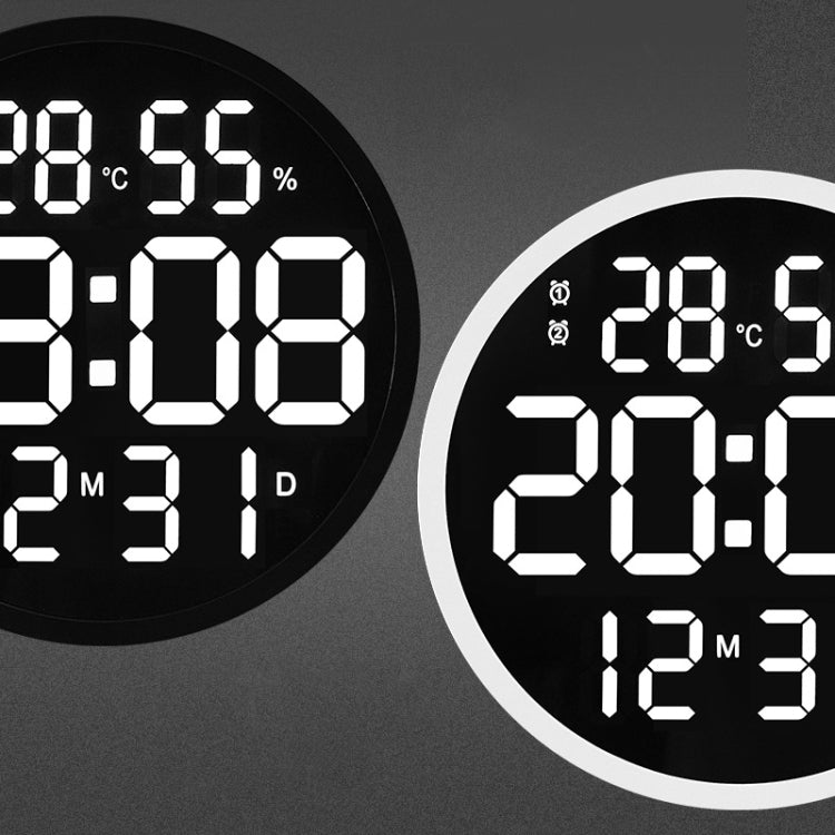 6620 12 Inch LED Simple Wall Clock Living Room Round Silent Digital Temperature And Humidity Electronic Clock(Black Frame EU Plug) - Wall Clock by PMC Jewellery | Online Shopping South Africa | PMC Jewellery