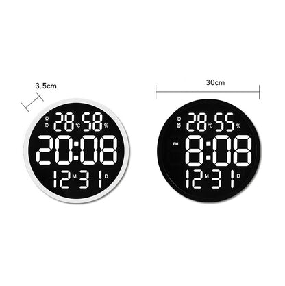 6620 12 Inch LED Simple Wall Clock Living Room Round Silent Digital Temperature And Humidity Electronic Clock(Black Frame EU Plug) - Wall Clock by PMC Jewellery | Online Shopping South Africa | PMC Jewellery