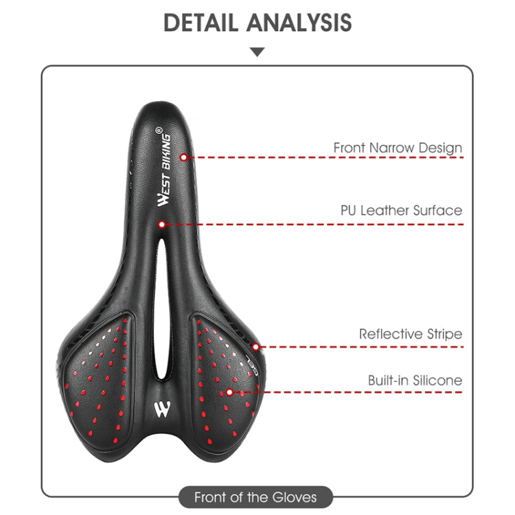 WEST BIKING YP0801086 Silicone Thickened Soft And Comfortable Bicycle Seat(Black Red) - Bicycle Saddle by WEST BIKING | Online Shopping South Africa | PMc TechLife | Buy Now Pay Later Mobicred