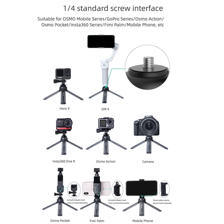 Sunnylife for Insta360 GO / DJI Osmo Action / GoPro Mount Bracket Stabilizer Aluminum Alloy Mini Tripod - Portable Mini Tripod by Sunnylife | Online Shopping South Africa | PMC Jewellery | Buy Now Pay Later Mobicred