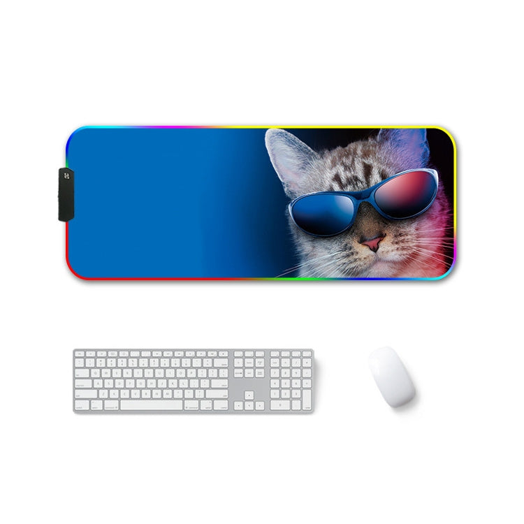 300x350x4mm F-01 Rubber Thermal Transfer RGB Luminous Non-Slip Mouse Pad(Glasses Cat) - Mouse Pads by PMC Jewellery | Online Shopping South Africa | PMC Jewellery | Buy Now Pay Later Mobicred