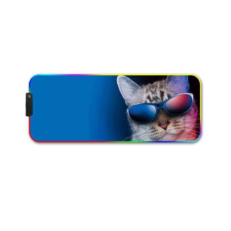 300x800x3mm F-01 Rubber Thermal Transfer RGB Luminous Non-Slip Mouse Pad(Glasses Cat) - Mouse Pads by PMC Jewellery | Online Shopping South Africa | PMC Jewellery | Buy Now Pay Later Mobicred