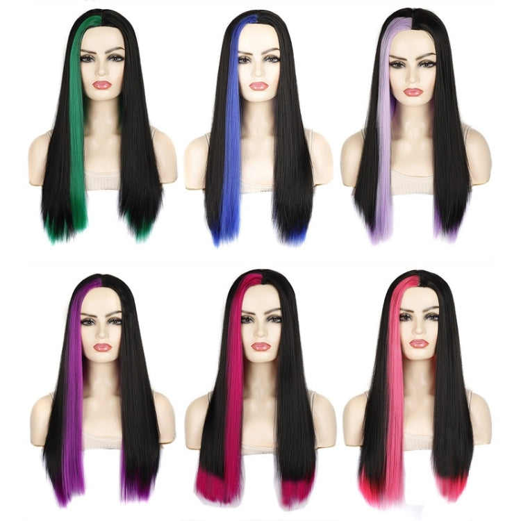 Fashion Medium Haircut Side Bangs Highlight Color Long Straight Wig(Black Pink) - free shipping - PMC TechLife - Order now!