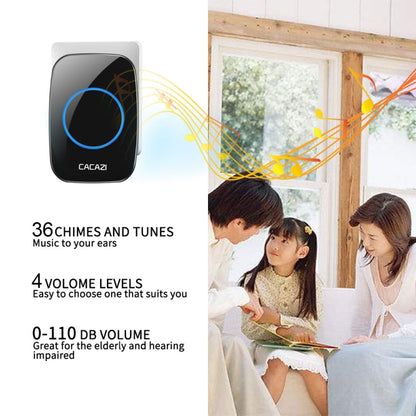 CACAZI H10 1 For 2 Home Wireless Music Doorbell without Battery, Plug:EU Plug(Black) - Wireless Doorbell by CACAZI | Online Shopping South Africa | PMC Jewellery