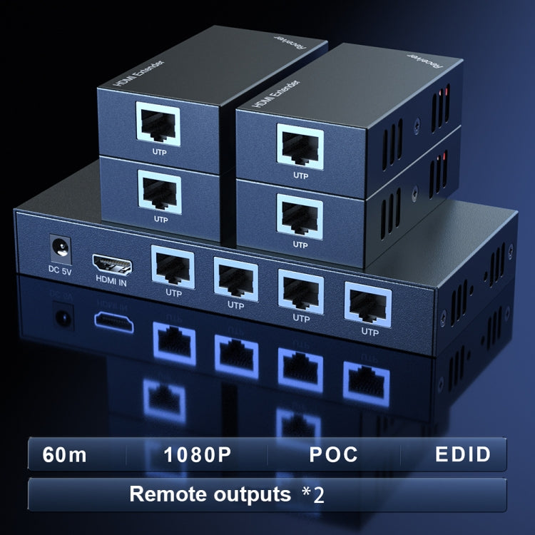 60m 1x4 HDMI Splitter POC Distribution Extender Supports 1080P@60Hz, Plug: EU Plug - free shipping - PMC TechLife - Order now!