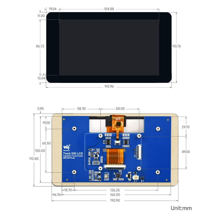 Waveshare 7 inch 800×480 IPS Capacitive Touch Display, DSI Interface, 5-Point Touch with Case - LCD & LED Display Module by Waveshare | Online Shopping South Africa | PMC Jewellery | Buy Now Pay Later Mobicred