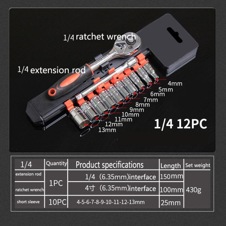 CY-0028 12 PCS/Set Auto Repair Tool Ratchet Quick Socket Wrench Hardware Box Combination, Model: 1/4 Small Fly - Hand Tool Sets by PMC TechLife | Online Shopping South Africa | PMC TechLife | Buy Now Pay Later Mobicred